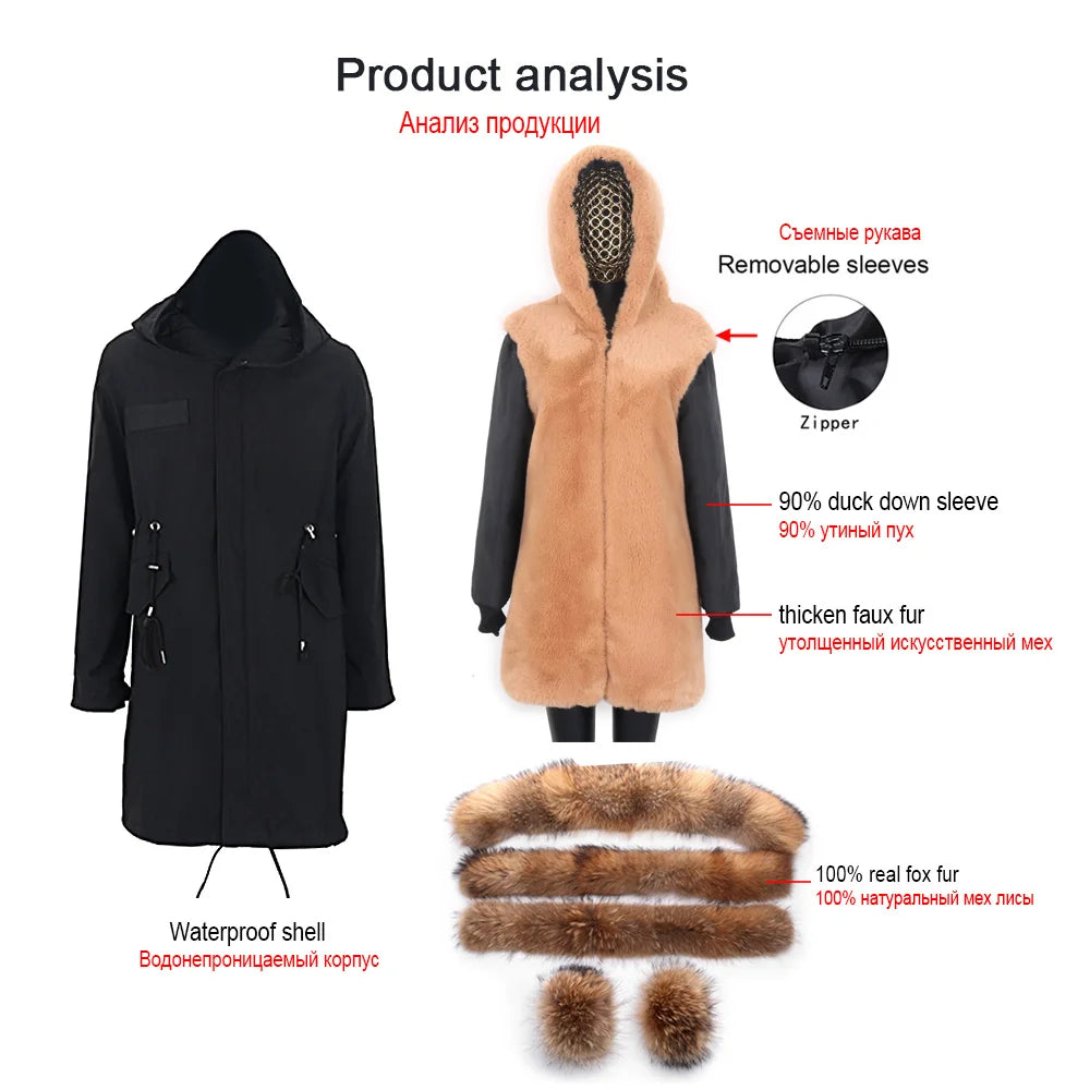 KIMLUD, 2024 Women's jacket Natural Real Fox fur Jacket Hooded black Woman parkas Winter warm Coat Parkas, KIMLUD Womens Clothes