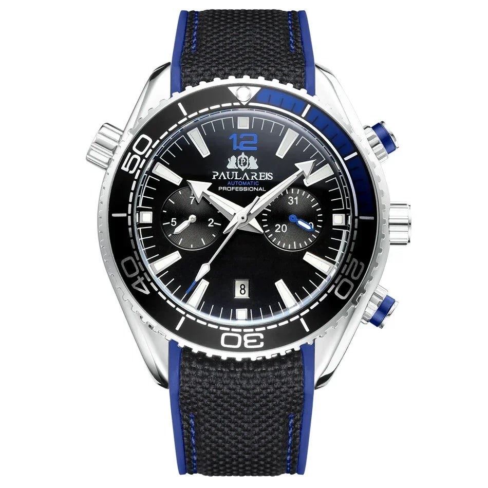 Automatic Watch for Men Mechanical Canvas Rubber Strap Orange Blue Red Multifunction Date Month Reloj Hombre Baratos