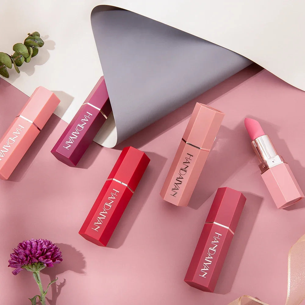 HANDAIYAN Moisturizing Long-Lasting Matte Lipstick 6-Color Non-Stick Cup Show Temperament Sexy Nude Makeup Lipsticks Cosmetics
