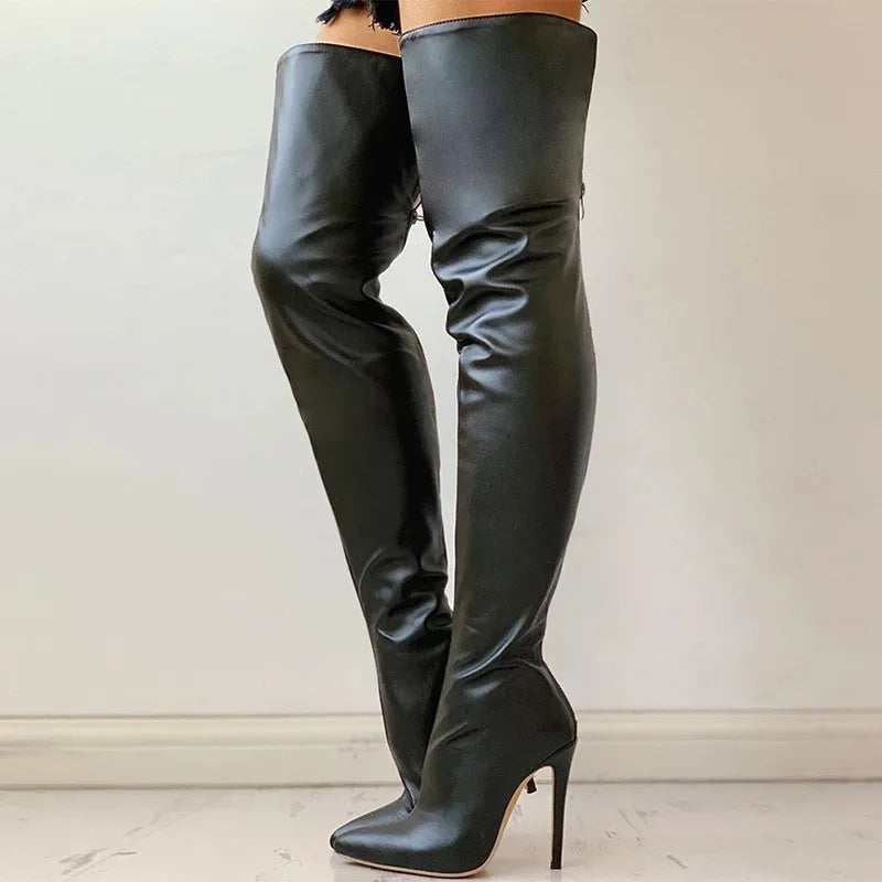 Black Sexy Over The Knee Boots For Women High Heels Shoes Ladies Thigh High Boots 2023 Winter Big Size 43 Long Boots Female Shoe - KIMLUD