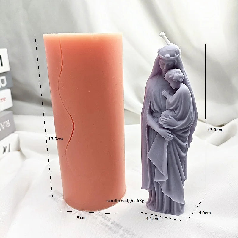 Virgin Mary And Baby Jesus Silicone Candle Molds Holy Family Mould For Party Festival Birthday Handmade Gifts  Present Wax Tools