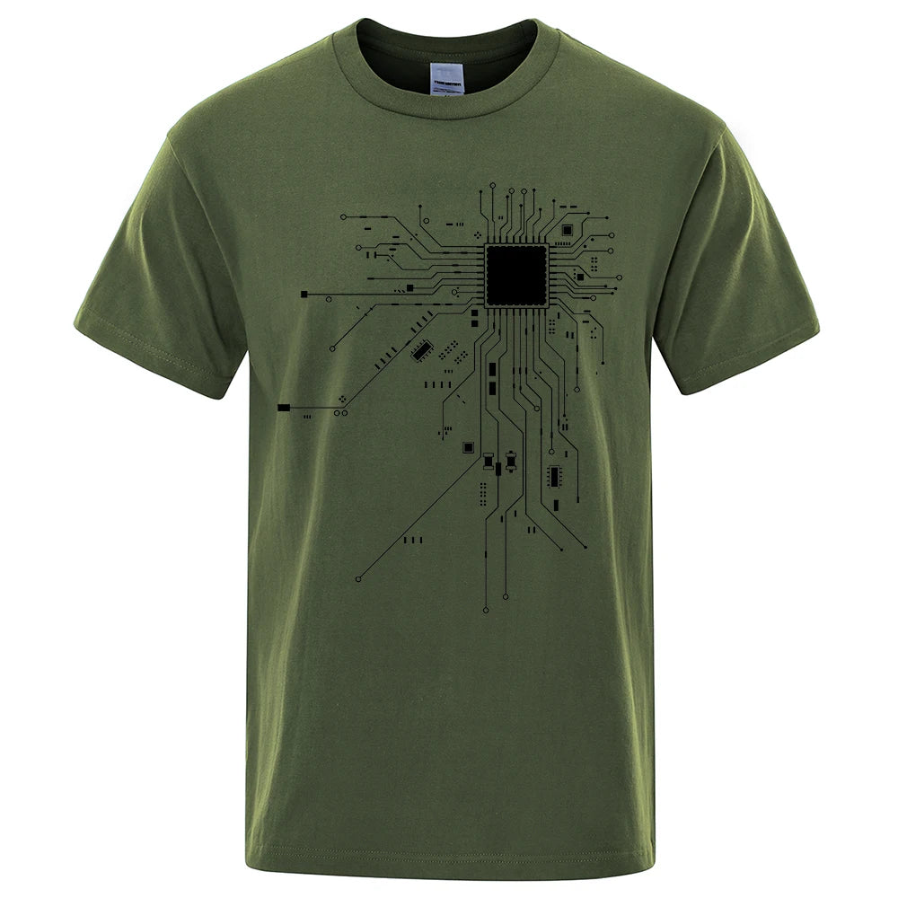 KIMLUD, CPU Processor Circuit Diagram T Shirt Men Summer Cotton T-shirt Men's Funny Tops Fashion Tees Homme Brand Unisex Clothes C99, Dark Green / XL, KIMLUD APPAREL - Womens Clothes