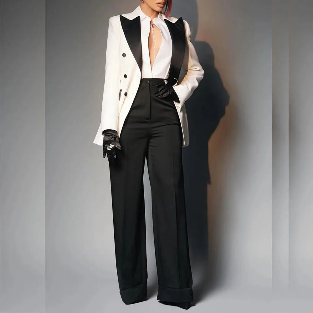 Elegant Women's Suits Blazer Luxury Double Breasted Peak Lapel Slim Fit Clothing Customized Office Lady 2 Piece Jacket Pants Set