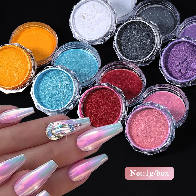 40 Colors Gradient Nail Art Powders Pigment Neon Mirror Effect Nails Glitter  Pigment Chrome Dust White Pearl Nail Decoration