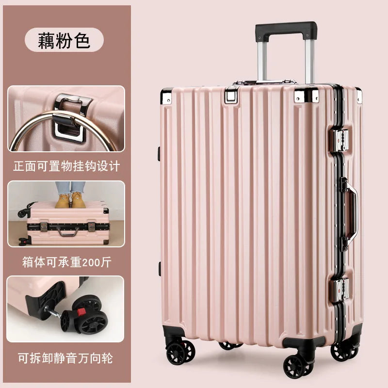 20inch 22inch 24inch 26inch Large Capacity Luggage Aluminum Frame Reinforced Anti-Collision Trolley Case Password Box Casual Suitcase Silent Wheel - KIMLUD