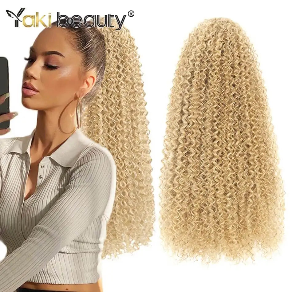 Synthetic Long Kinky Curly Ponytail 24inch Drawstring Ponytail Chip-In Hair Extension MT4/27# Wrap Around Ponytail