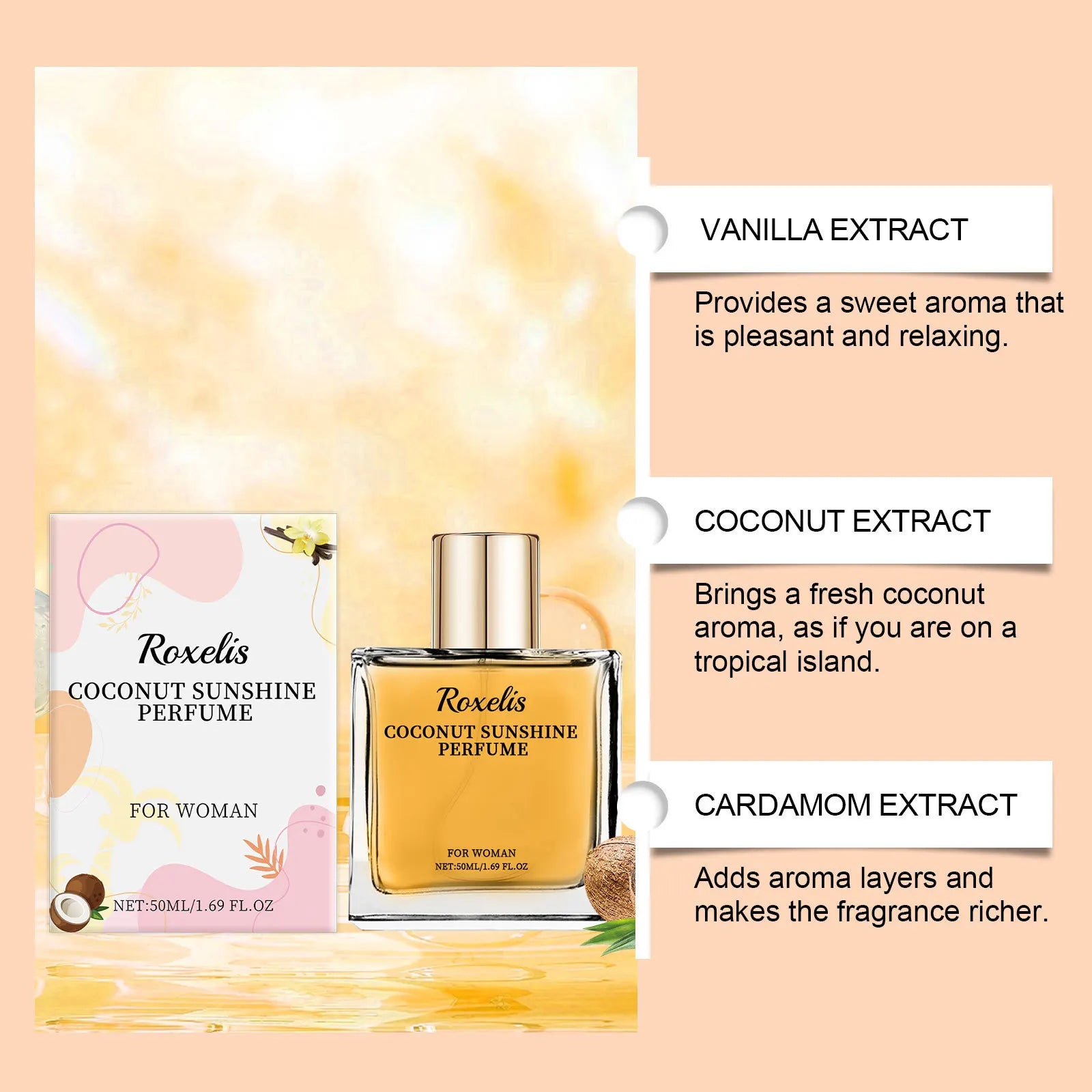 KIMLUD, Vanilla Perfume Spray Coconut Fragrance Lasting Aroma Exudes Elegant Charm Scent Fresh Natural Body Hair Mist Feminine Perfume, KIMLUD Womens Clothes