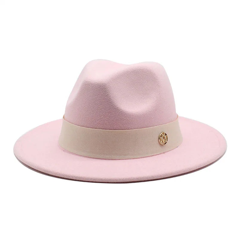 KIMLUD, New Fedora Hat For Women Winter Elegant Fashion Formal Wedding Decorate Church Cap Panama Party Jazz Hat chapeau femme, Pink / 56-58CM, KIMLUD APPAREL - Womens Clothes