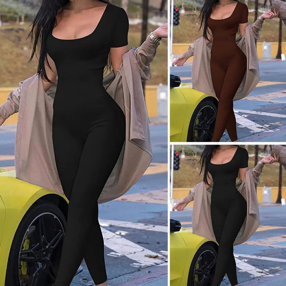 Women Jumpsuit Stylish Women's Summer Sports Jumpsuit with Short Sleeves U Neck Design Butt-lifted Feature for Gym Jogging