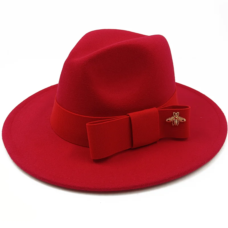 KIMLUD, Low price wholesale Fedora hats Winter jazz monochrome bow elastic band men and women red jazz hats Fedora hats sombrero hombre, 12 / China / 56-58cm, KIMLUD APPAREL - Womens Clothes