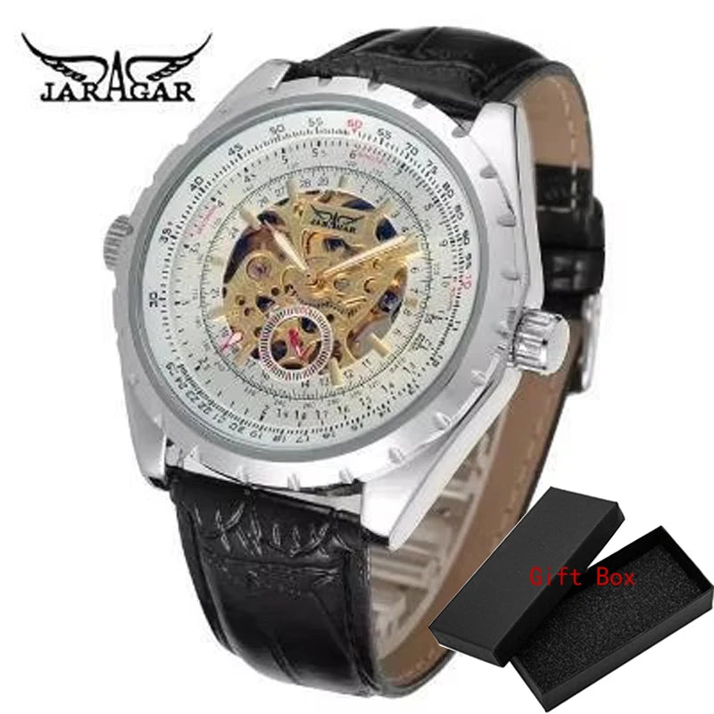 Jaragar Brand Classic Automatic Mens Watch Relojes Hombre Silver Skeleton Steel Sport Business Mechanical Clock Watches Relogio