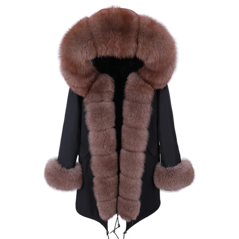 KIMLUD, 2024 Women's jacket Natural Real Fox fur Jacket Hooded black Woman parkas Winter warm Coat Parkas, KIMLUD Womens Clothes