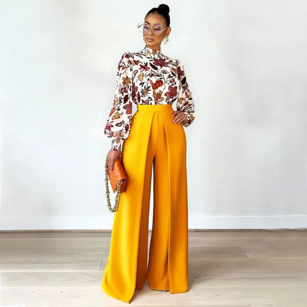 Autumn Winter Solid Color Casual Wide Leg Pants Women Asymmetric  Casual High Waisted Wide Leg Pants Floor Length for Women