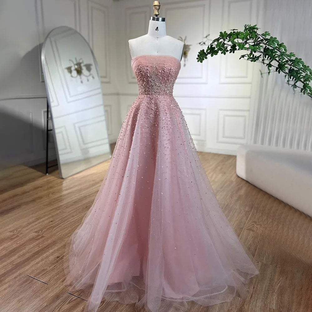 Arabic Beige Sexy A Line Beaded Elegant Long Evening Dresses Gowns For Women Wedding Party With Gloves 2023 BLA72009 Serene Hill - KIMLUD