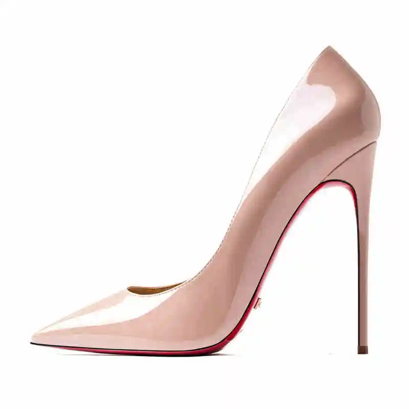 KIMLUD, Women's heels 2025 trend Leather Luxury Pumps Red Bottom Pointed Toe High Heels Elegant Stiletto Party Ladies Shoes Woman 12cm, KIMLUD Womens Clothes