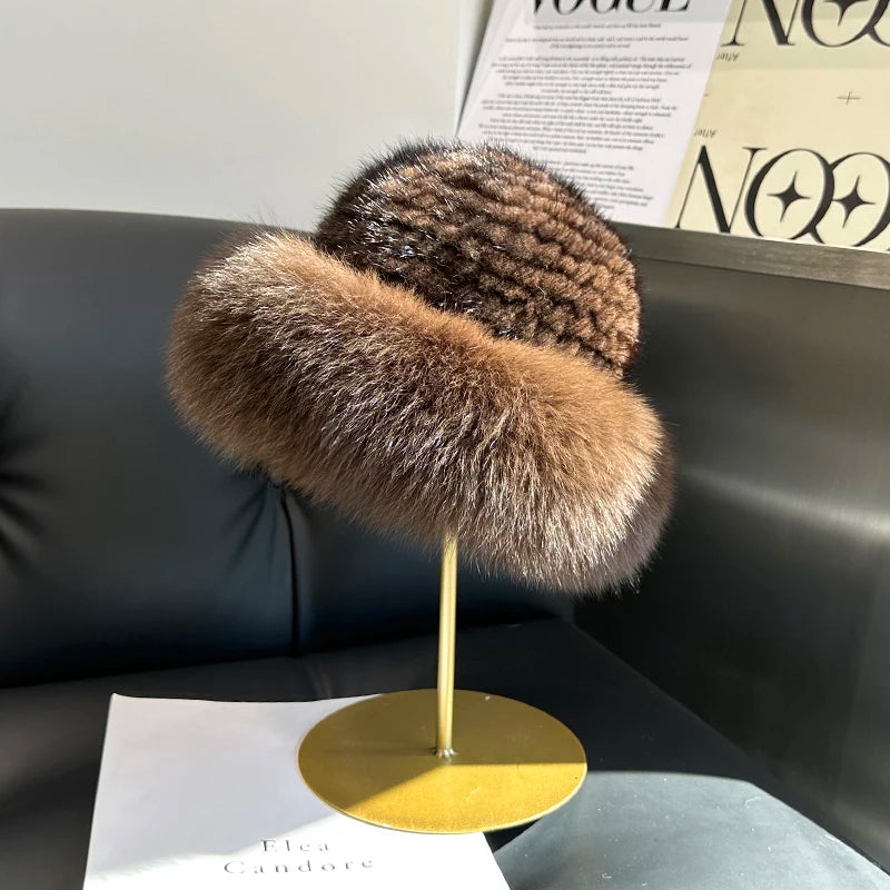 KIMLUD, New Genuine Real Natural Mink Fur Hat Cap Luxury Women Handmade Knitted Fashion Winter Headwear Warm Real Fox Fur Beanies, color 7 / 53-60cm, KIMLUD APPAREL - Womens Clothes