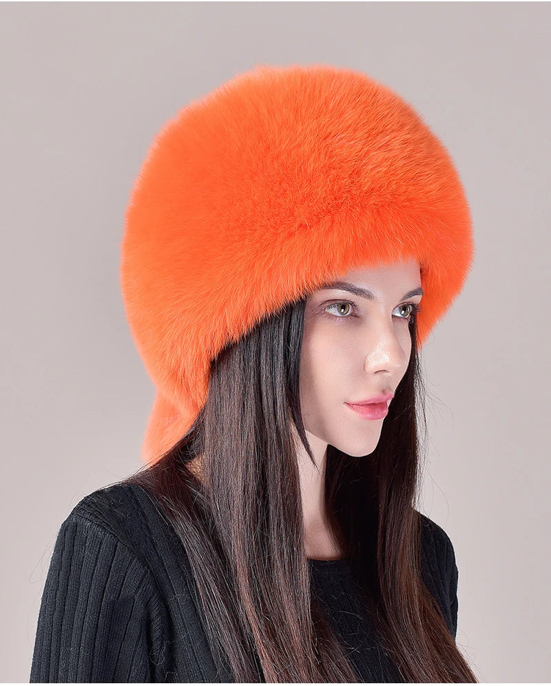 KIMLUD, 2024 Hot Sale Winter Women Fox Fur Hat Fluffy Soviet Female Outdoor Warm Cap Snow Fur Hats 5 tails Real Fox Fur Cold Bomber Hats, KIMLUD Womens Clothes