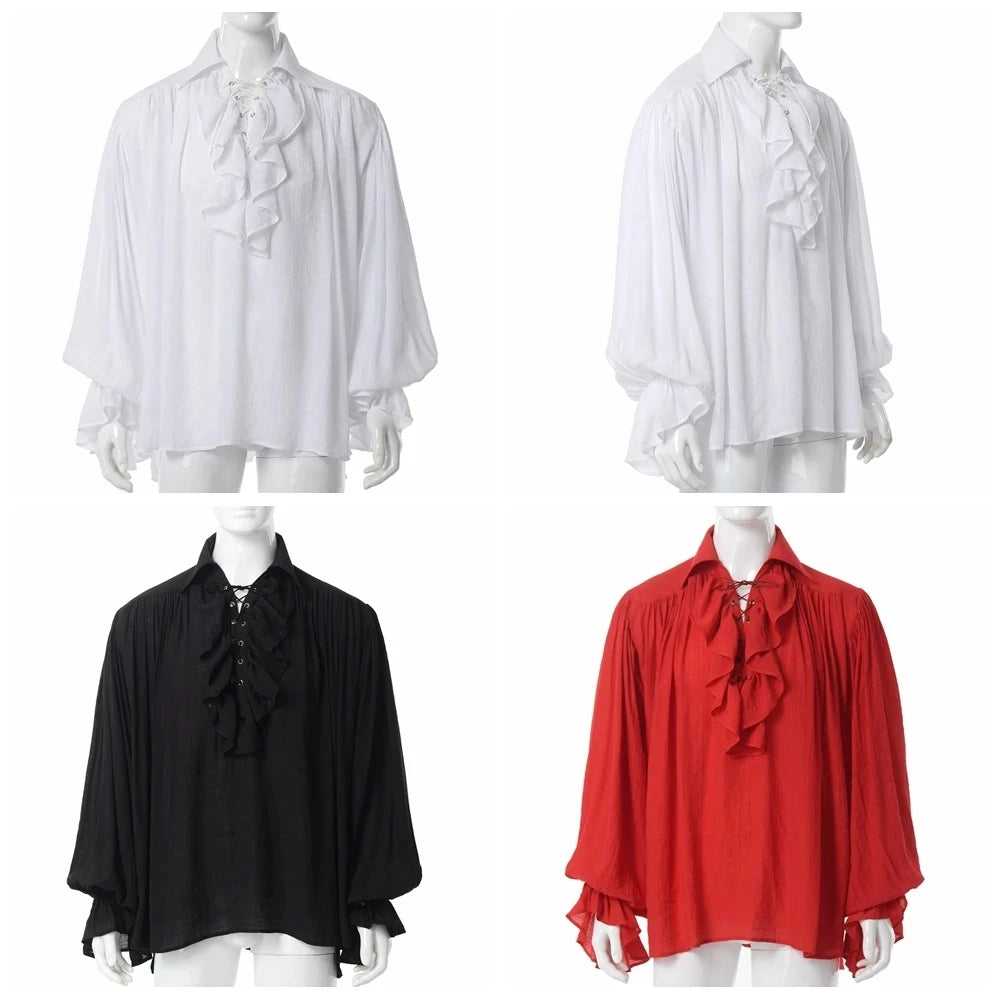 Medieval Halloween Costumes Autumn Casual Shirts Steampunk Cosplay Bandage Long Sleeve Ruffled Shirt Gothic Blouse Tops