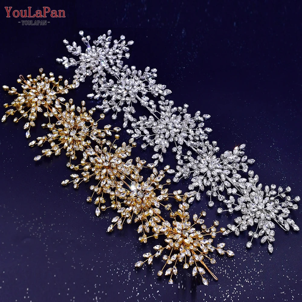 YouLaPan HP389 Bridal Tiara Rhinestone Woman Headband Wedding Hair Accessory Pageant Headwear Silver Gold Color Bride Headpiece