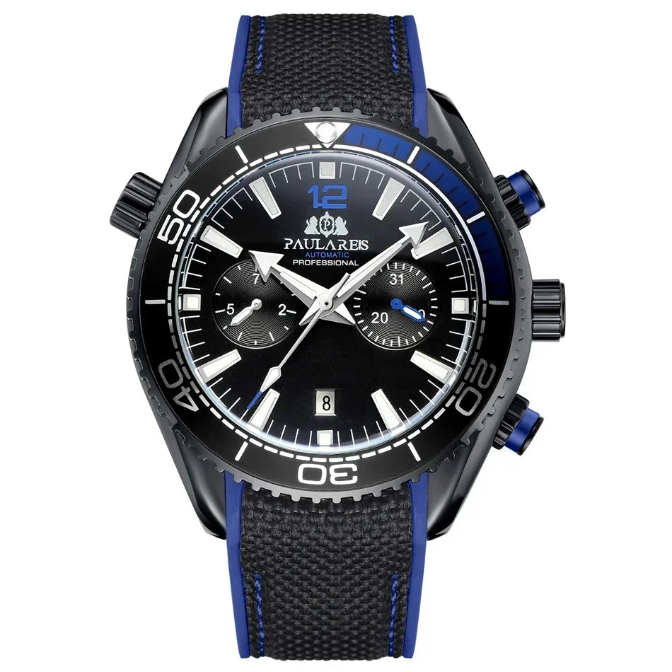 Automatic Watch for Men Mechanical Canvas Rubber Strap Orange Blue Red Multifunction Date Month Reloj Hombre Baratos