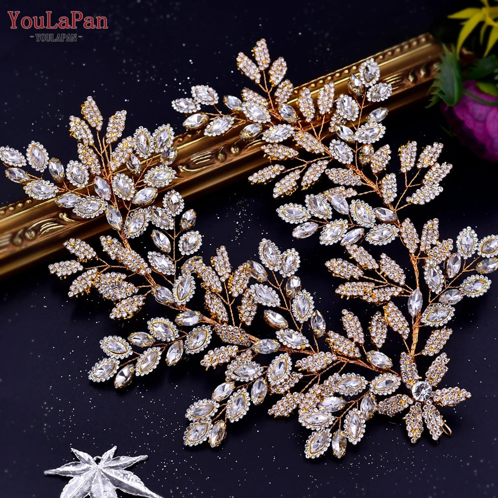 TOPQUEEN HP254 Bridal Side Clip Wedding Tiara Bridal Hairpins Handmade Rhinestone Women Headwear Alloy Flower Bride Headdress