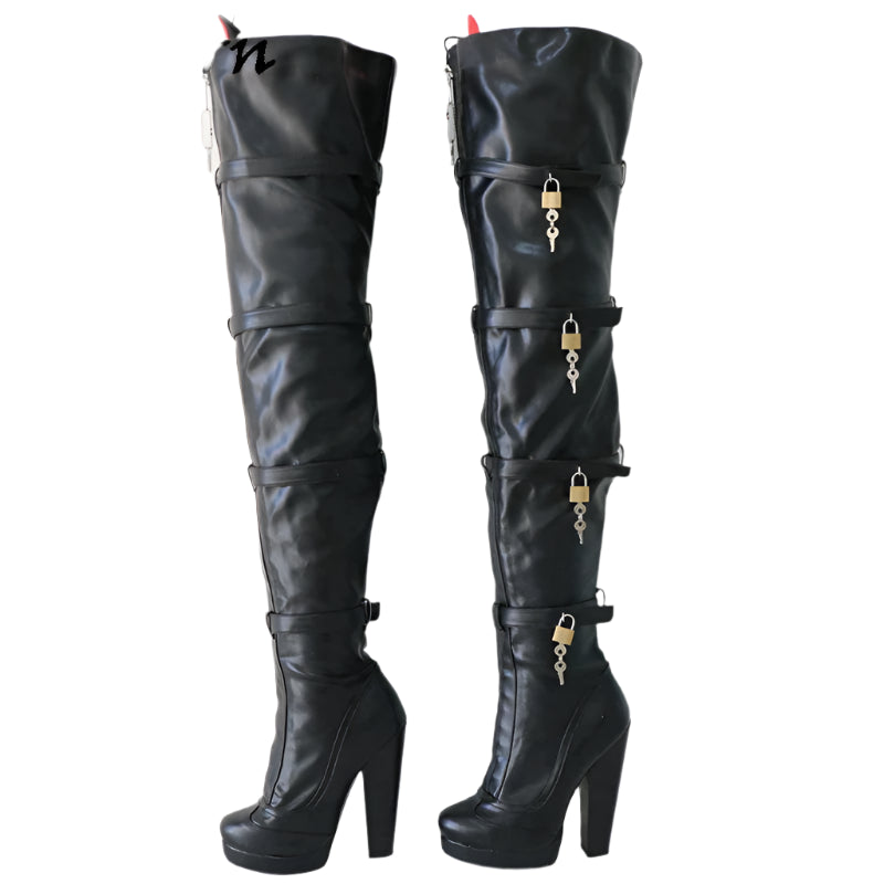 Sorbern 8 Locks Block Heel Boots Women Unisex Style Crotch Thigh High Boot Drag Queen Shoes Fetish Custom Multi Colors