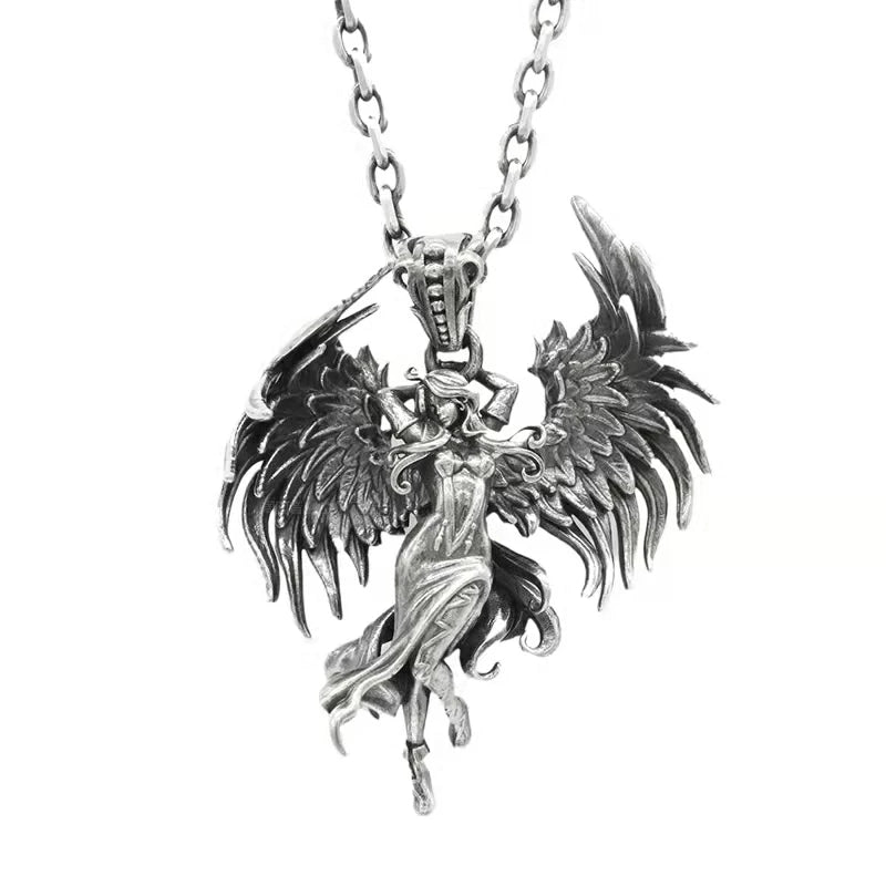 KIMLUD, Stainless Steel Creative Personality Prayer Angel Pendant Necklace Men and Women Fashion Trend Hip Hop Punk Accessories Jewelry, AL18399, KIMLUD APPAREL - Womens Clothes