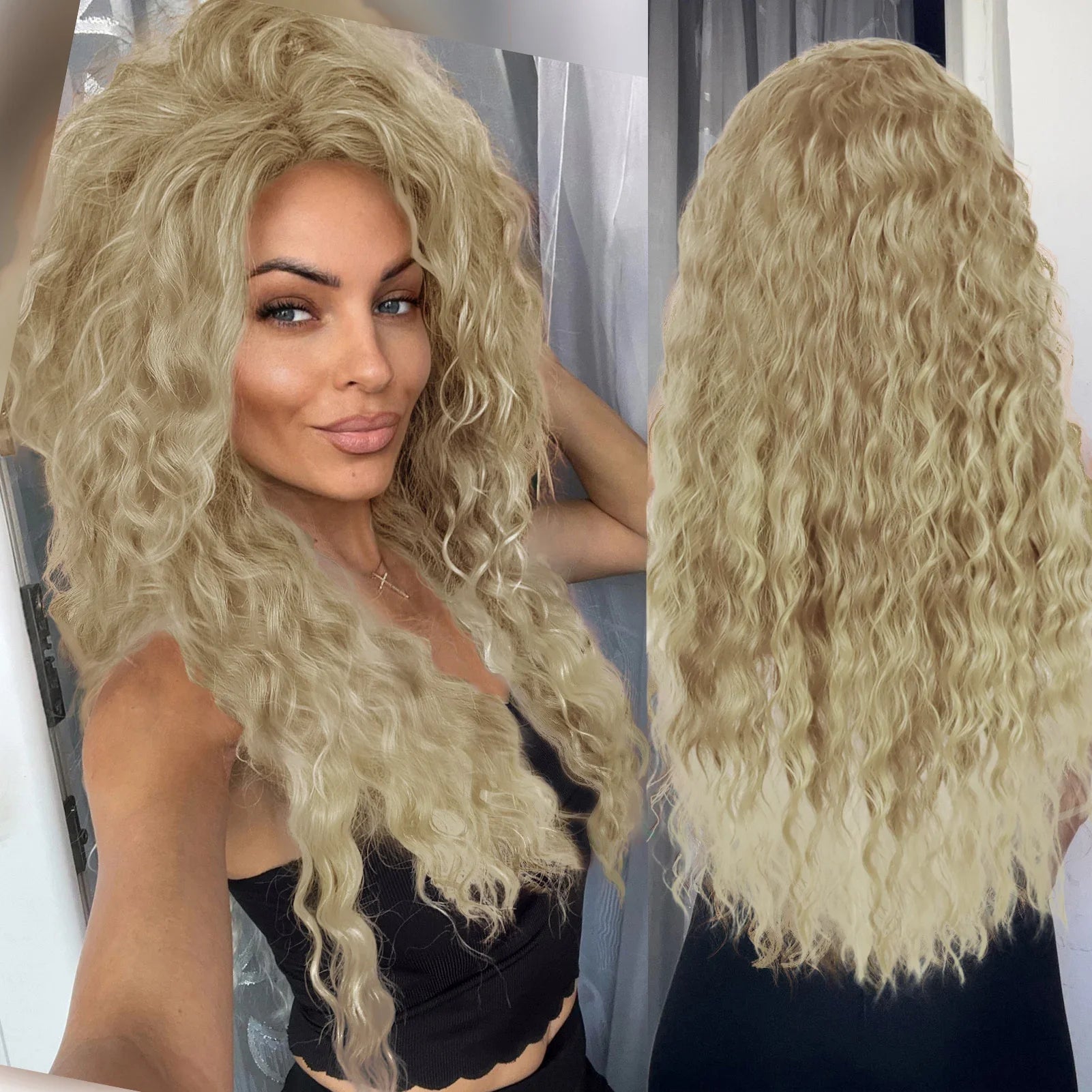 KIMLUD, Ash Blonde Curly Wig Synthetic Long Curly Hair Wigs for Women Fluffy Hairstyle Wave Ombre Wig Costume Carnival Party Regular Wig, 789-17 / 26inches, KIMLUD APPAREL - Womens Clothes