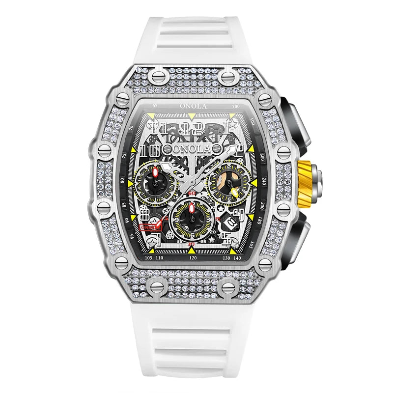 Unique Fashion Design Diamond Inlaid Men's Watch ONOLA Luxury Full-automatic Mechanical Waterproof Tape Watches Men clock