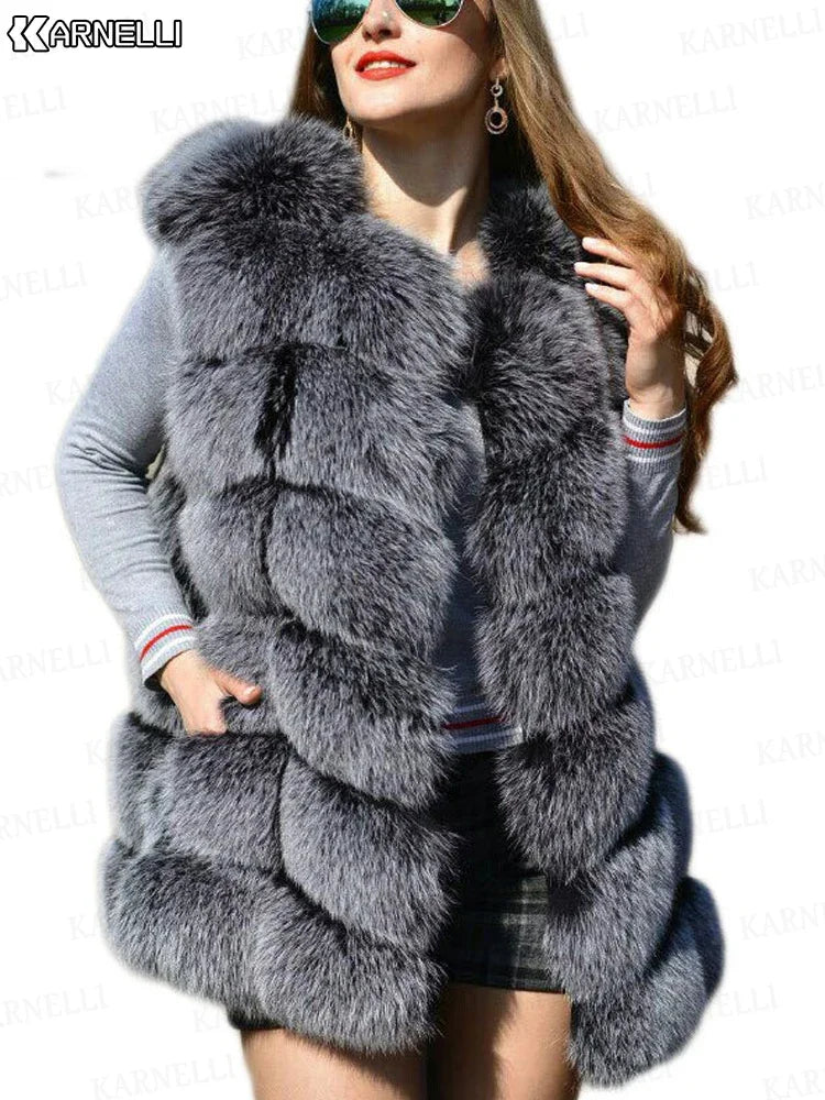 KIMLUD, Faux fur vest 2025 women's jacket spliced fox fur slim vest vest, KIMLUD Womens Clothes