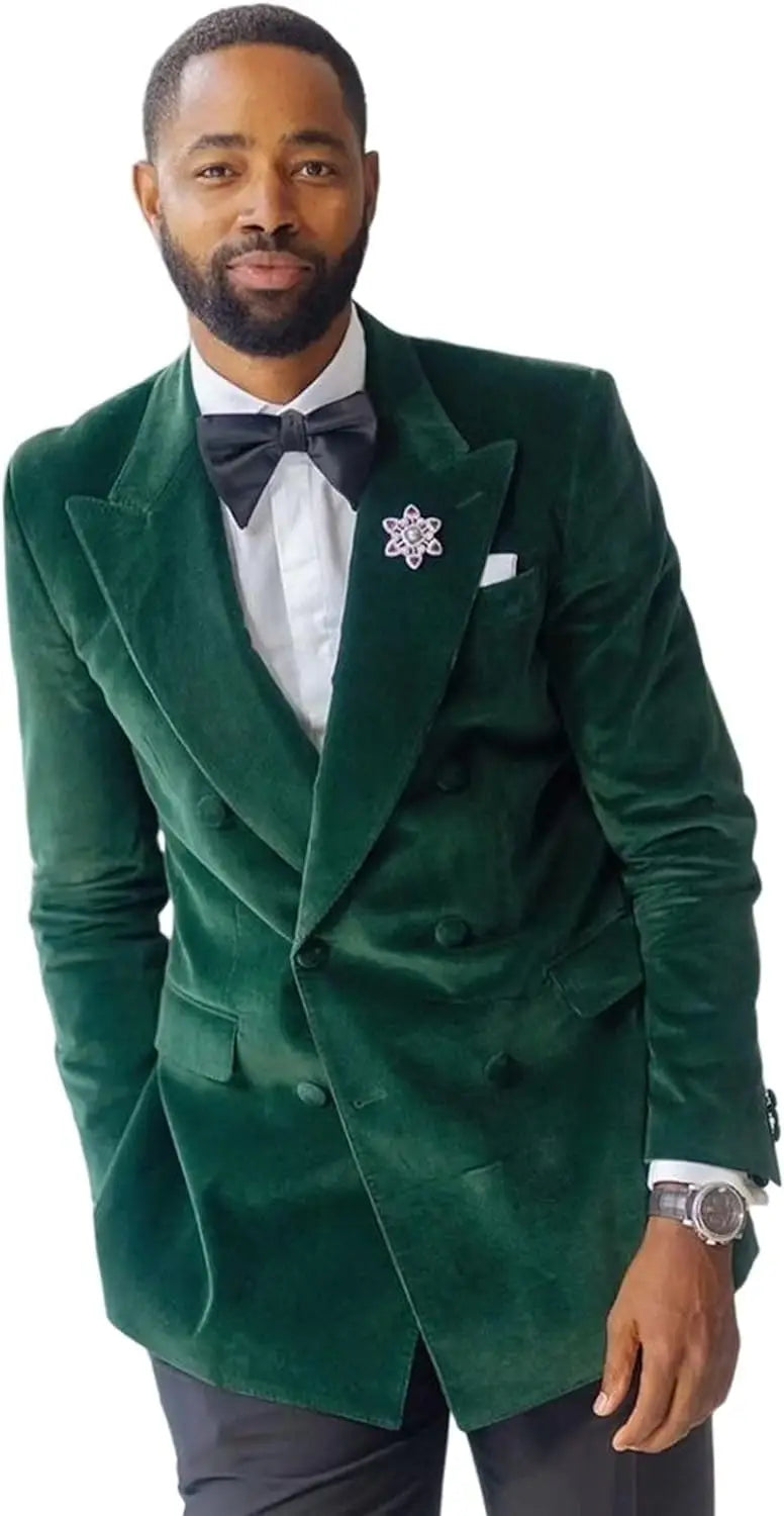 Green Velvet Smoking Suit Jacket for Men Suit 2024 Slim Fit Peak Lapel Custom Wedding Tuxedo Blazer 1 Pc African Fashion Coat