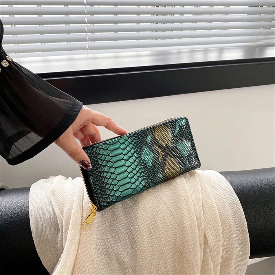 KIMLUD, Female Coin Purse Crocodile Leather Long Women Wallet Serpentine Design Phone Purses for Ladies Cardholder Clutch Money Bag Sac, KIMLUD Womens Clothes