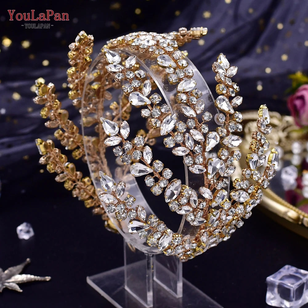 KIMLUD, YouLaPan Luxury Rhinestone Bride Headband Woman Headpiece Wedding Hair Accessories Pageant Headdresse Wedding Tiara HP425, HP425-G / CHINA, KIMLUD APPAREL - Womens Clothes