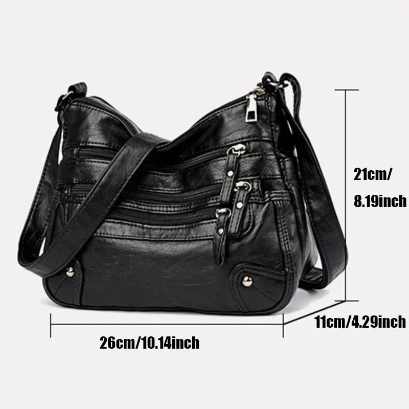 Women's Multi Zipper Shoulder Bag, Versatile Solid Color Faux Leather Crossbody Bag - KIMLUD