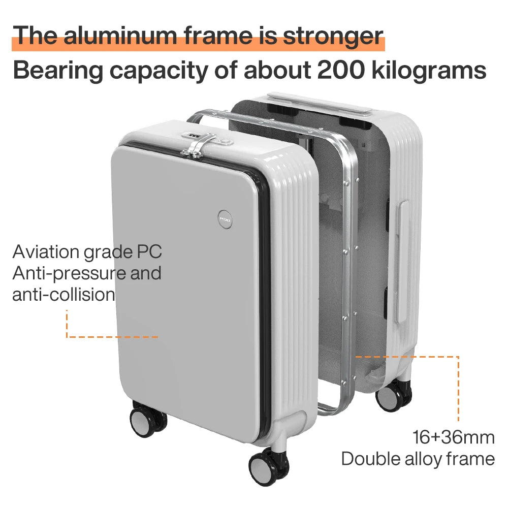 Mixi New Aluminum Frame Suitcase Carry On Rolling Luggage with USB Port Boarding Cabin Cup and Phone Holder 20 24 Inch - KIMLUD