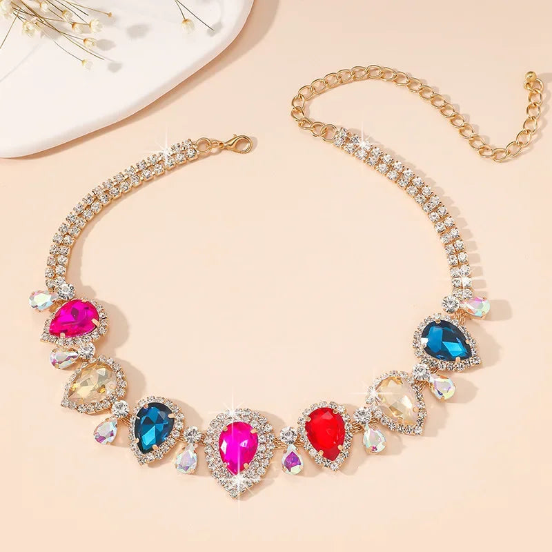 KIMLUD, Draweye Rhinestones Necklaces for Women Waterdrop Wedding Bridual Elegant Jewelry Vintage Fashion Collares Para Mujer, KIMLUD Womens Clothes