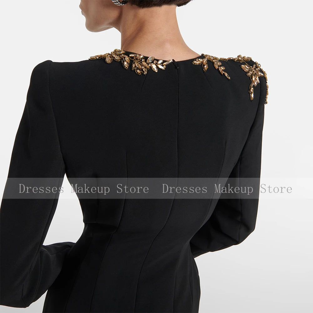 Luxury Mermaid Evening Dress Black Long Sleeves Crystals O Neck Evening Gowns for Women 2024 Trumpet Elegant Wedding Party Dress