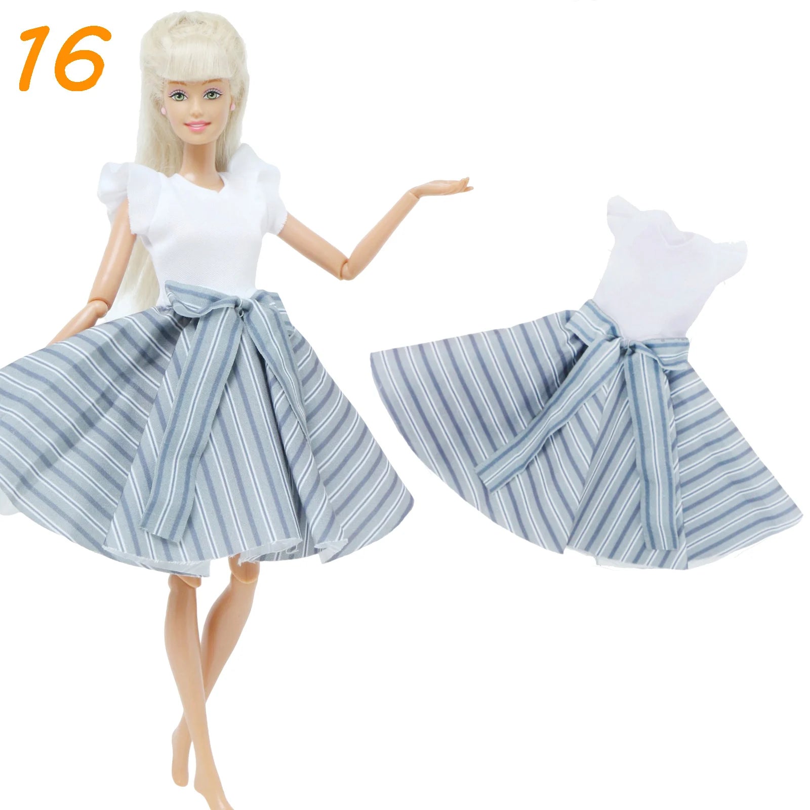 KIMLUD, 1 Set Fashion Multicolor Outfit Wave Point Dress Shirt Denim Grid Skirt Daily Casual Wear Accessories Clothes for Barbie Doll, 16, KIMLUD APPAREL - Womens Clothes