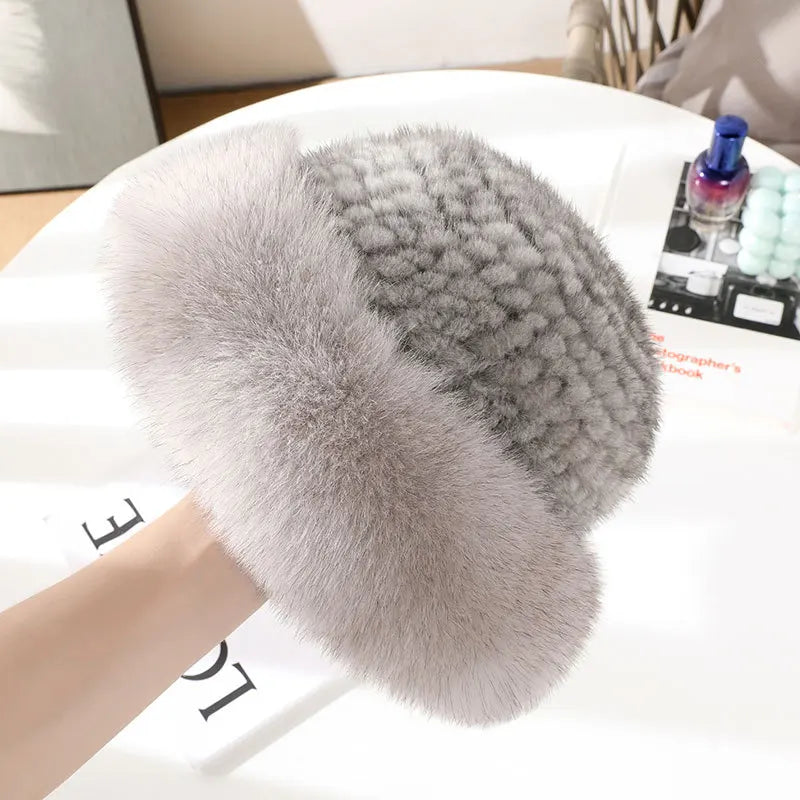 KIMLUD, New Genuine Real Natural Mink Fur Hat Cap Luxury Women Handmade Knitted Fashion Winter Headwear Warm Real Fox Fur Beanies, color 5 / 53-60cm, KIMLUD APPAREL - Womens Clothes