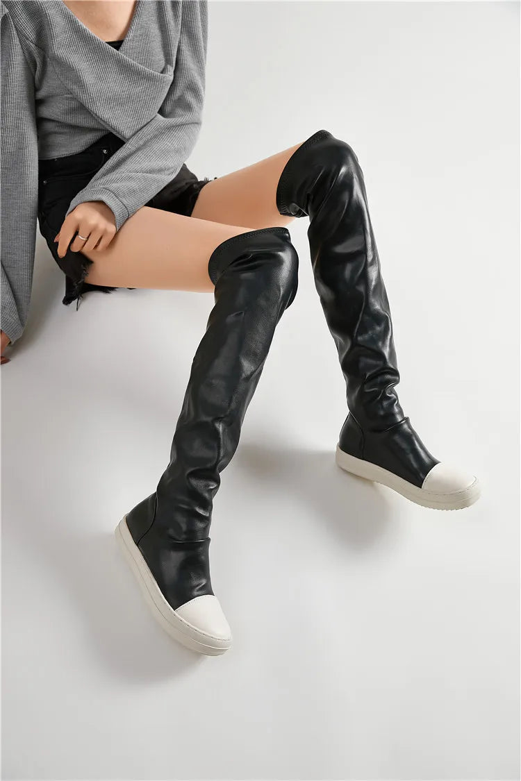 Over The Knee Boots Women 2024 New Autumn and Winter Flat Long Leather Boots White Bottom Thin Boots High Boots Women's Boots