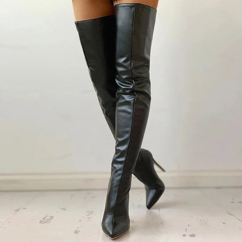 KIMLUD, Black Sexy Over The Knee Boots For Women High Heels Shoes Ladies Thigh High Boots 2023 Winter Big Size 43 Long Boots Female Shoe, KIMLUD Womens Clothes