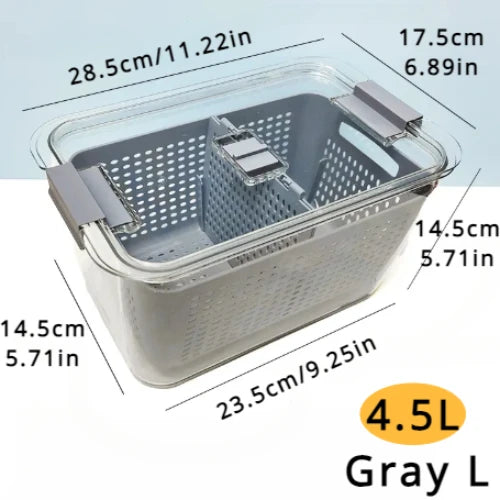 Refrigerator Preservation Storage Box Drain Basket Storage Containers Sealed Box Vegetable and Fruit Food Grade Drain Box