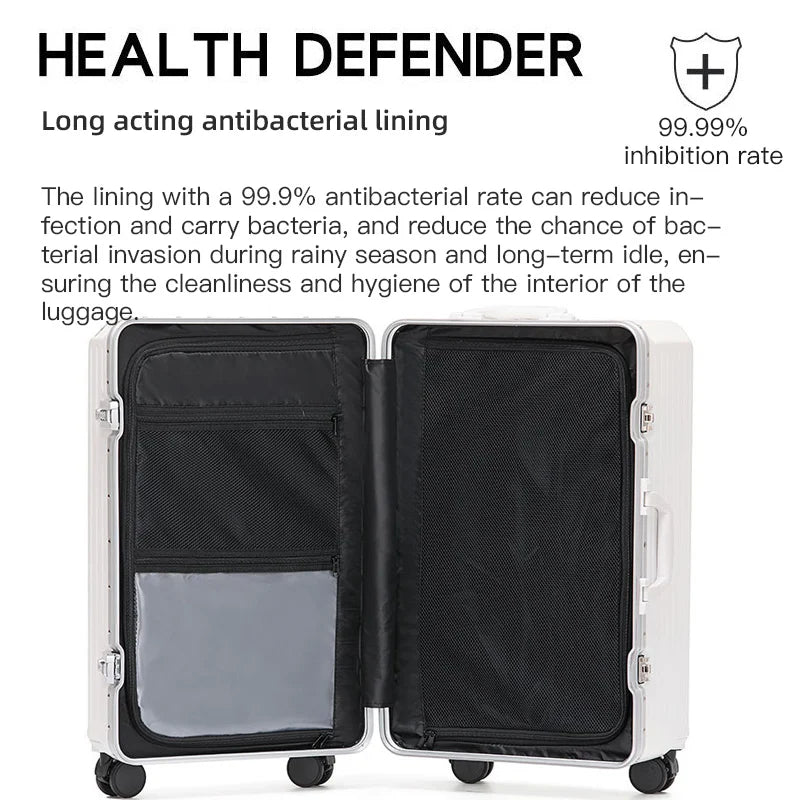 sushimu Suitcase Wide Handle Travel Suitcase Men 20 24 26 Carry-On Luggage Women PC Aluminum Frame Trolley Case - KIMLUD