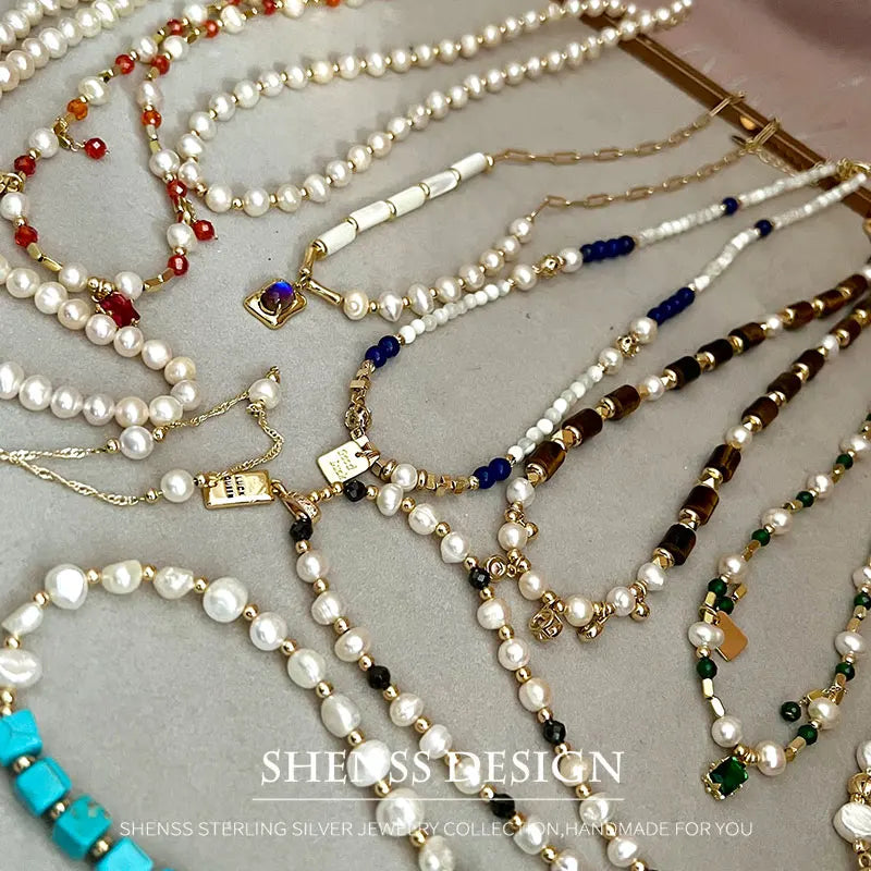 Multiple Elegant Natural Freshwater Pearl Necklaces For Women 40cm Length