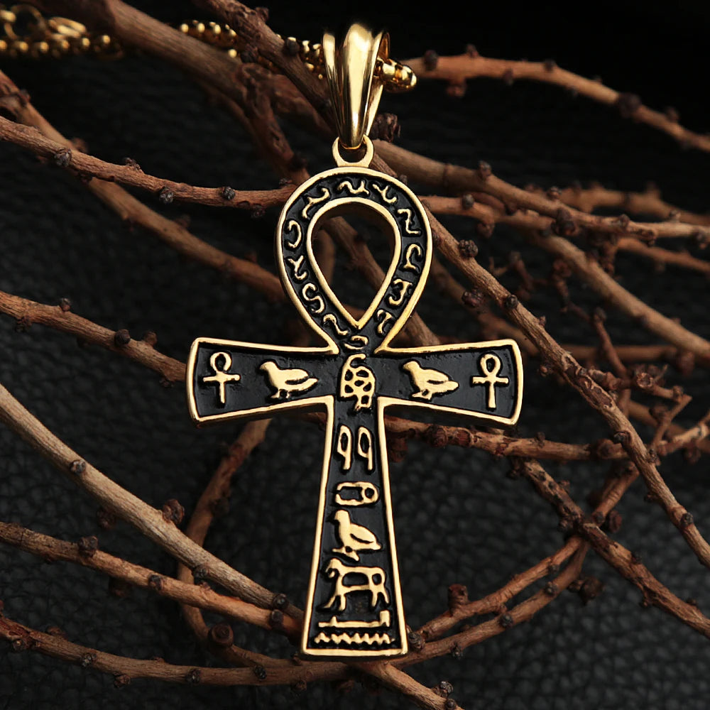 KIMLUD, Fashion Classic Vintage Egypt Ancient Ankh Cross Pendant Necklace for Men Trend Punk Women Glamour Jewelry, KIMLUD Womens Clothes