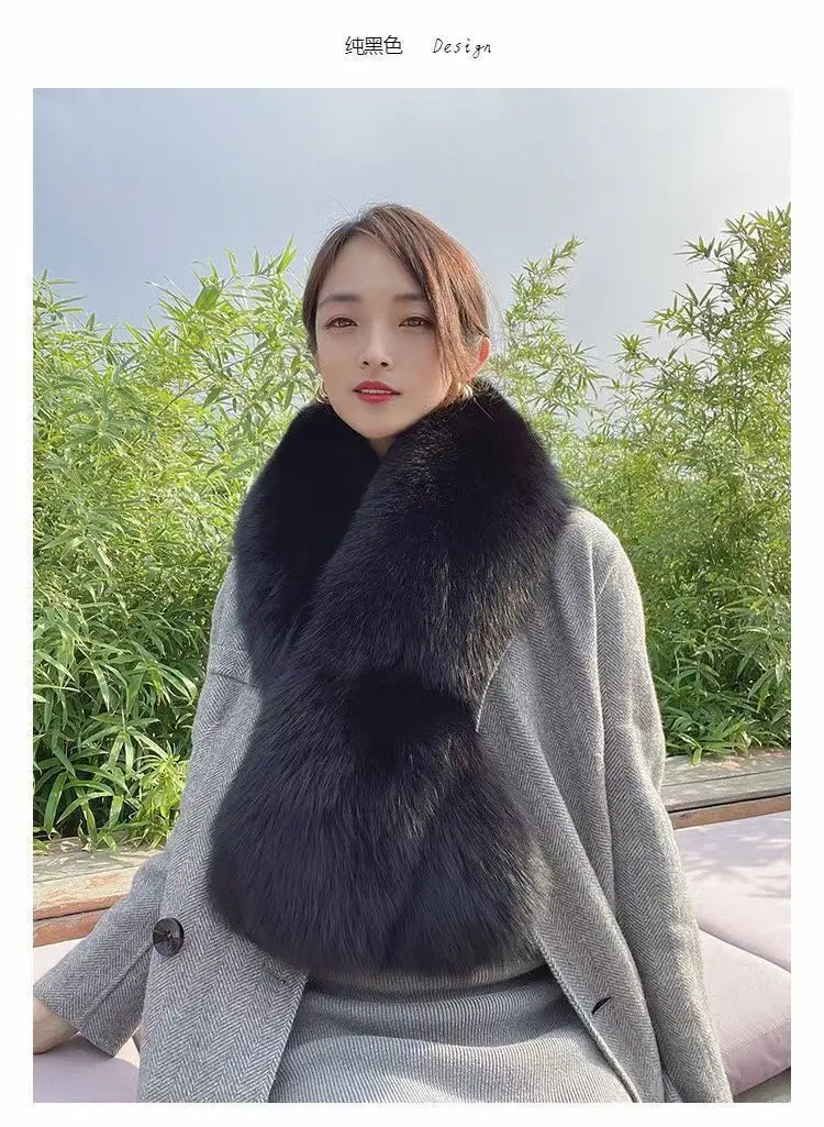 KIMLUD, Winter Fox Fur Scarf Long Fur Collar Silver Fox Real Fur Shawl Russian Scarfs For Ladies Neck Luxury Fashion Scarves Womens, KIMLUD Womens Clothes