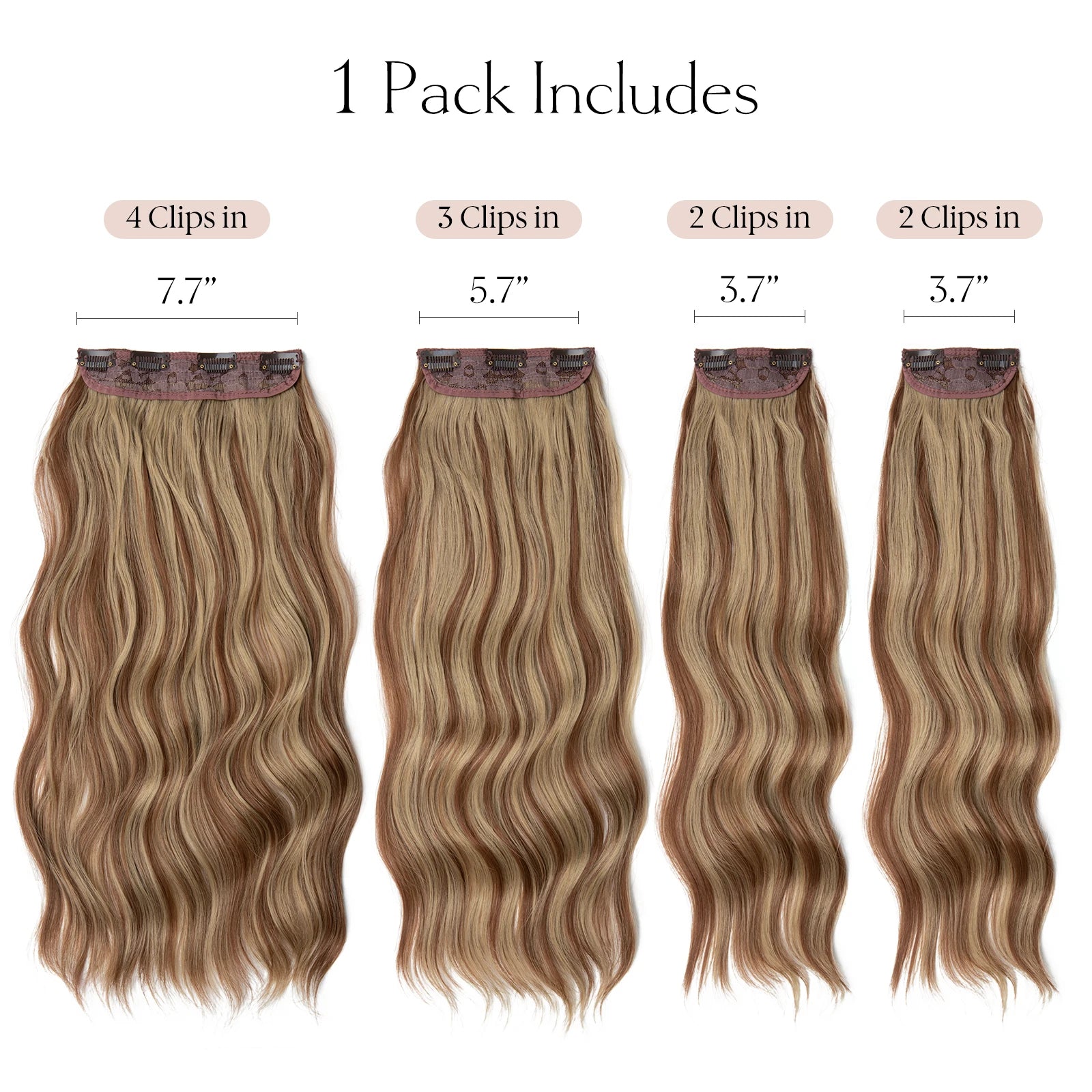 22" 4pcs/set Synthetic Clip In Hair Extensions Elegant Long Wavy Thick Hairpiece Daily Use Brown Blonde Natural Fake Hair