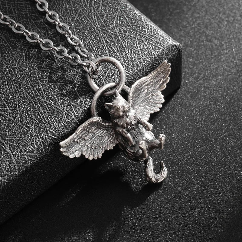 KIMLUD, Stainless Steel Creative Personality Prayer Angel Pendant Necklace Men and Women Fashion Trend Hip Hop Punk Accessories Jewelry, AL20653-Silver, KIMLUD APPAREL - Womens Clothes