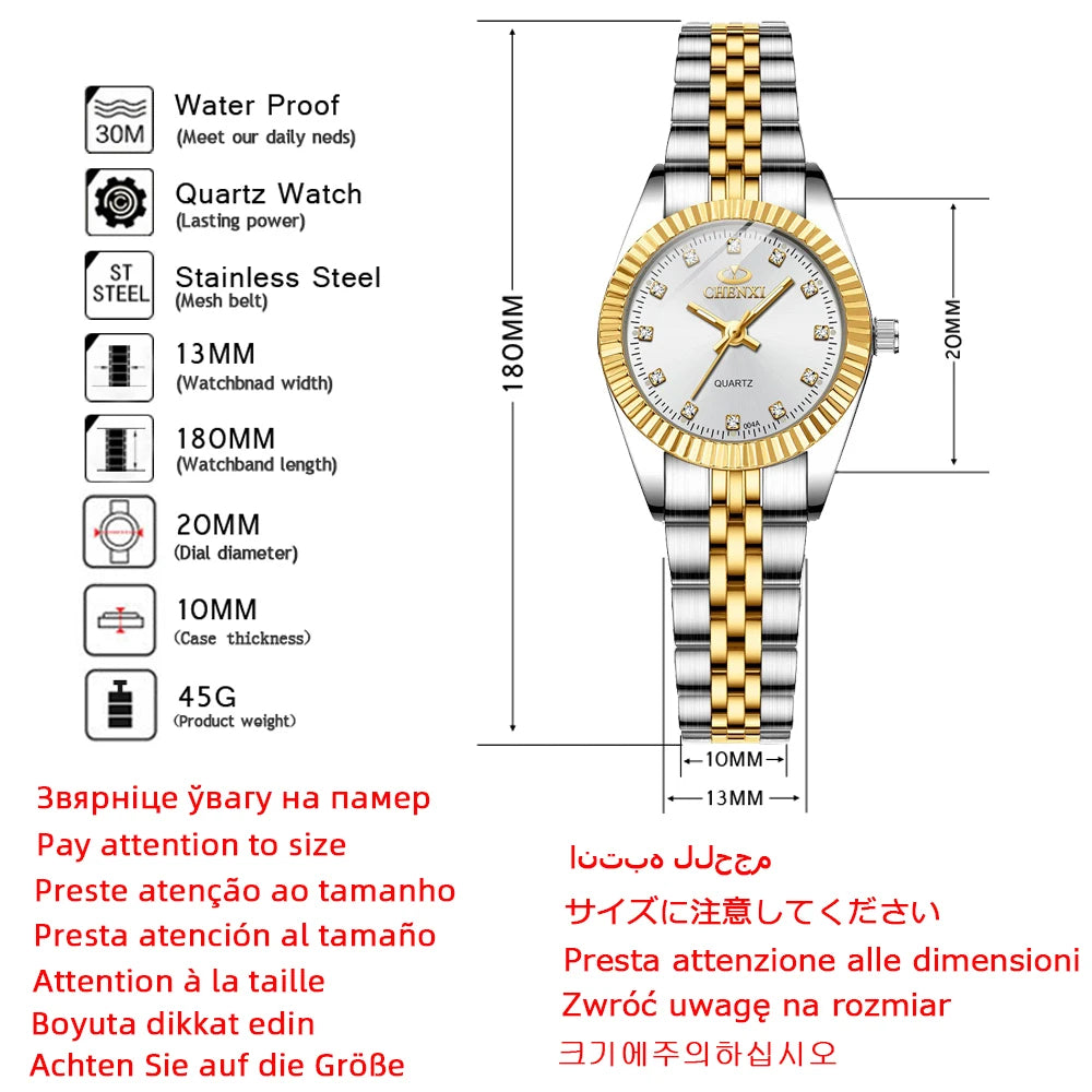 CHENXI Women Quartz Watch Golden & Silver Classic Female Elegant Clock Watches Luxury Gift Ladies Waterproof Wristwatch