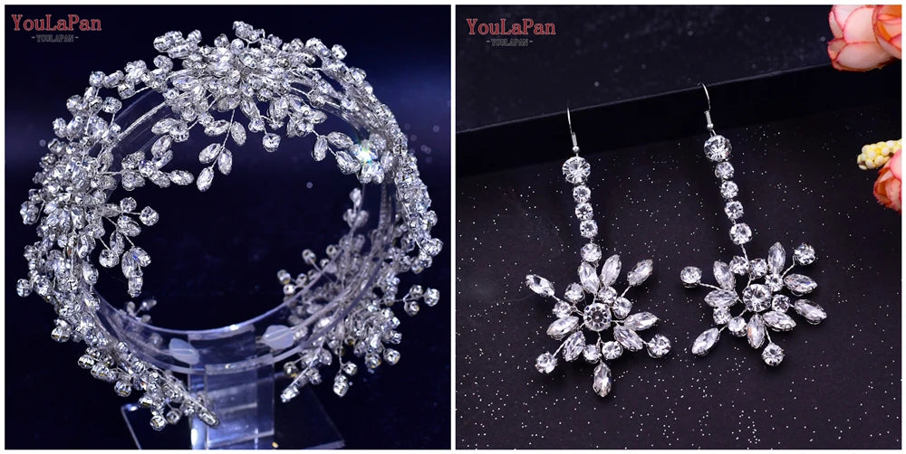 YouLaPan HP389 Bridal Tiara Rhinestone Woman Headband Wedding Hair Accessory Pageant Headwear Silver Gold Color Bride Headpiece